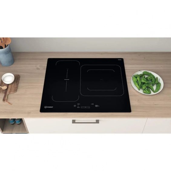 Placa de inducción Indesit IB 44Q60 NE, 3 zonas, zona puente, 7200W, 9 niveles + Booster, cristal negro - imagen 7