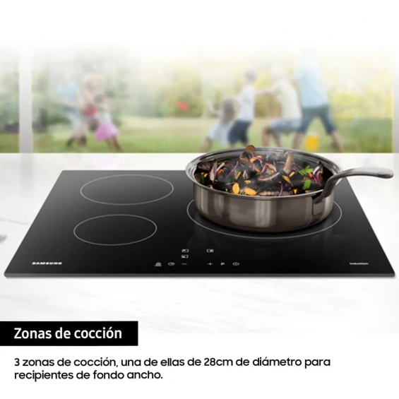 Placa de inducción Samsung NZ63T3706A1/UR, 3 zonas, zona gigante 28 cm, 7200W, 9 niveles + Booster, cristal blanco - imagen 3