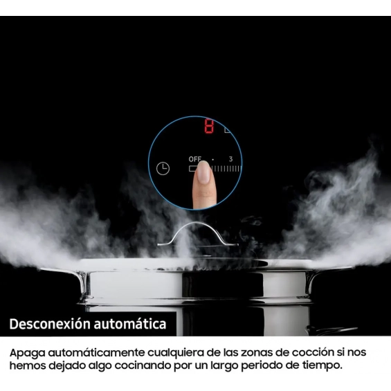 Placa de inducción Samsung NZ63T3706A1/UR, 3 zonas, zona gigante 28 cm, 7200W, 9 niveles + Booster, cristal blanco - imagen 7
