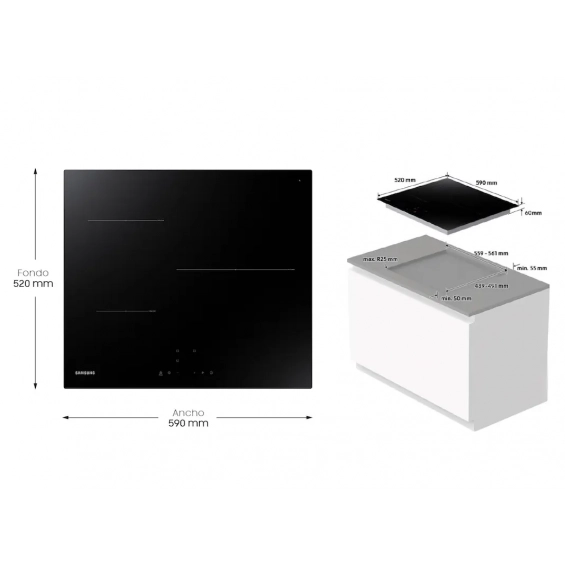 Placa de inducción Samsung NZ63T3706A1/UR, 3 zonas, zona gigante 28 cm, 7200W, 9 niveles + Booster, cristal blanco - imagen 8