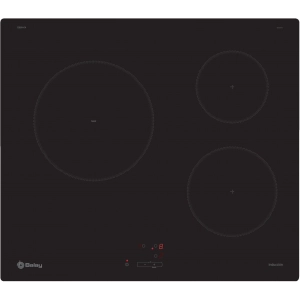 Placa de inducción Balay 3EB864EN, 3 zonas, 4600W, zona grande 24 cm, cristal negro