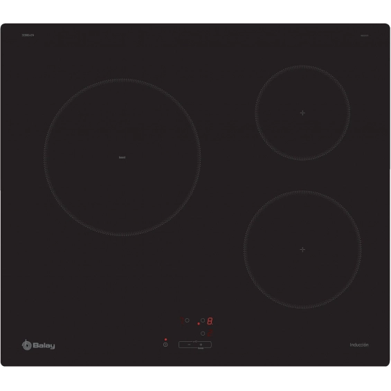 Placa de inducción Balay 3EB864EN, 3 zonas, 4600W, zona grande 24 cm, cristal negro