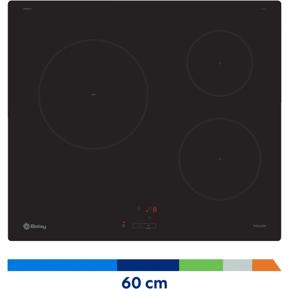 Placa de inducción Balay 3EB864EN, 3 zonas, 4600W, zona grande 24 cm, cristal negro - imagen 2