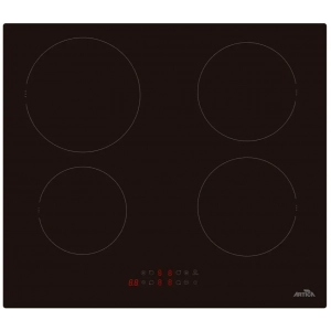 Placa de inducción Artica AEI6024, 4 zonas, 7200W, zona grande 21 cm, Booster, cristal negro
