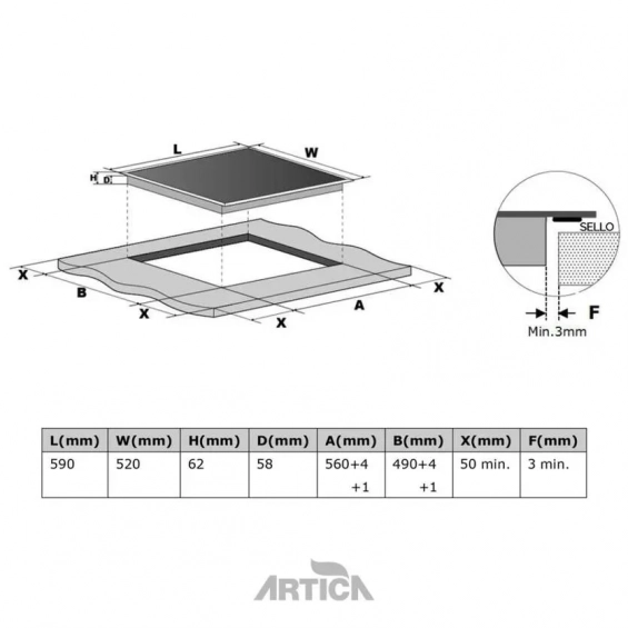 Placa de inducción Artica AEI6024, 4 zonas, 7200W, zona grande 21 cm, Booster, cristal negro - imagen 3