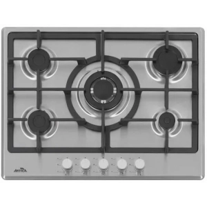 Placa de gas butano Artica AXG7050, 5 zonas, 70 cm, 10750W, Wok, parrilla forja, autoencendido, inox