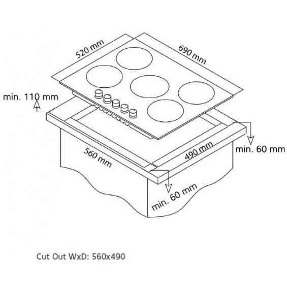 Placa de gas butano Artica AXG7050, 5 zonas, 70 cm, 10750W, Wok, parrilla forja, autoencendido, inox - imagen 8