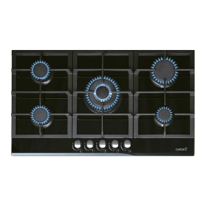 Placa de gas natural Cata LCI 9041 BK, 5 zonas, 11000W, 87.4 cm, Cristal Gas, ref. 08005404, cristal negro