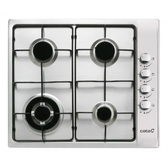 Placa de gas butano y natural Cata GI 6031 X, 4 zonas, 8000W, mandos laterales, ref. 08066011, inox