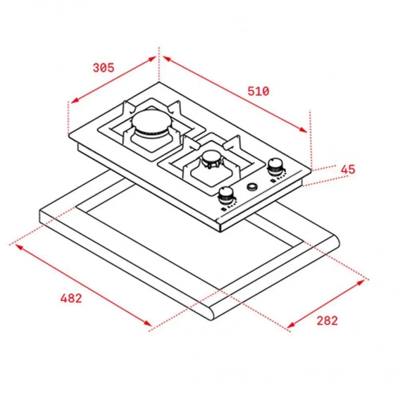 Placa modular de gas butano y natural Teka EFX 30.1 2G AI AL CI, 2 zonas, 3800W, autoencendido, ref: 112610047, inox - imagen 4