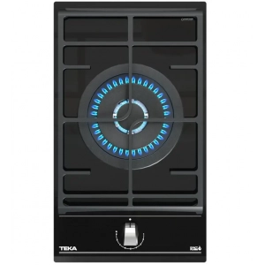 Placa modular de gas butano y natural Teka GZC 31330 XB, 1 zona, doble anillo, 30 cm, 9 niveles, bisel frontal, 5000W, incluye inyectores gas natural, ref. 112570197, cristal gas negro