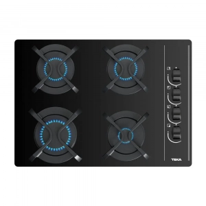 Placa de gas butano y natural Teka GBC 64003 KBA, 4 zonas, 7300W, mandos laterales, ref. 112580043, cristal negro