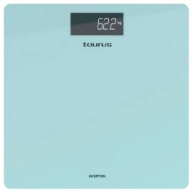 Báscula de baño Taurus Inception New, vidrio, hasta 180kg, pantalla LCD, azul