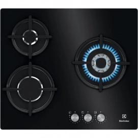 Placa de gas butano Electrolux KGE6633NOK, Serie 600, 3 zonas, Cristal Gas, 7900W, cristal negro