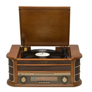 Tocadiscos giradiscos Denver MCR-50MK3, retro, plato giratorio, 3 velocidades, CD, MP3, USB, LCD, madera