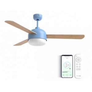 Ventilador de techo Universal Blue Vento 6048BL, motor DC, 35W, 122 cm, App Wifi, 6 velocidades, 3 aspas, azul y madera