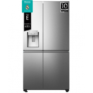 Frigorífico americano Hisense RS818N4TIE1, 179 x 91 x 73 cm, No Frost, clase E, 346 kWh año, 38dB, 632 litros, dispensador agua y hielo, sin toma, Inverter, Multi AirFlow, Metal Back, WiFi, inox