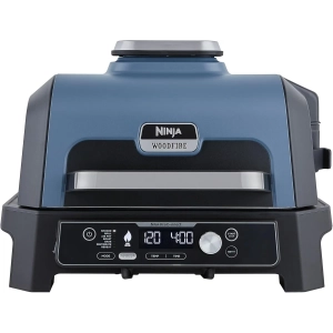 Barbacoa eléctrica Ninja WoodFire PRO Connect XL OG901EU, 7 en 1, freidora de aire, pellets Woodfire, negro y azul