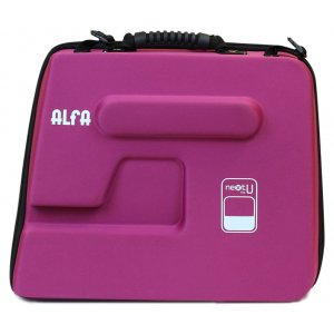 Funda máquina de coser Alfa Next To U, fabricada en EVA termoconformado con clips de refuerzo y asa ergonómica de color púrpura