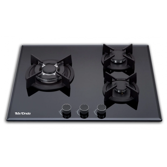 Placa de gas butano y natural MxOnda MX-PG2200N, 3 zonas, Forja, Cristal Gas, 6200W, templado, ref. 112580002, cristal negro