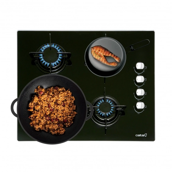 Placa de gas natural Cata CI 631 A, 4 zonas, Cristal Gas, 8000W, mandos laterales, ref. 08041412, cristal negro - imagen 4