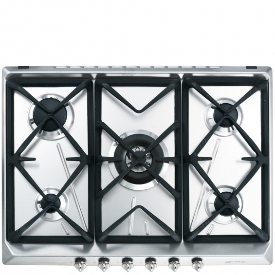 Placa de gas natural Smeg SRV576GH5, 5 zonas, mandos frontales, 70 cm, 11900W, inox