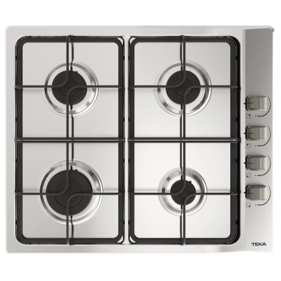 Placa de gas natural Teka E/60.3 40, 4 zonas, 7500W, parrillas esmaltadas, mandos laterales, ref. 112620018, acero inox