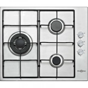 Placa de gas butano y natural Vitrokitchen EN630LIB, 3 zonas, Wok, inox