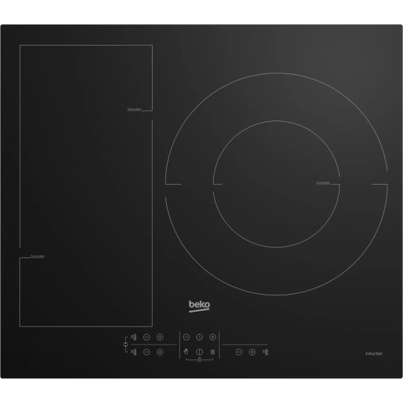 Placa de inducción Beko HII63201FMT, 3 zonas, zona gigante 32 cm, Flexy inducción, 7200W, cristal negro