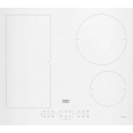 Placa de inducción Beko HII64200FMTW, 4 zonas, FIndyFlex, 7200W, mandos frontales, cristal blanco