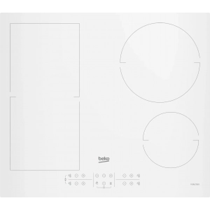 Placa de inducción Beko HII64200FMTW, 4 zonas, FIndyFlex, 7200W, mandos frontales, cristal blanco