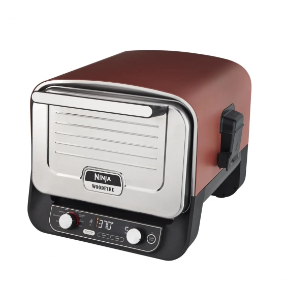 Horno exterior de sobremesa Ninja OO101EU, para pizza, con ahumador WoodFire, 8 funciones, terracota y acero