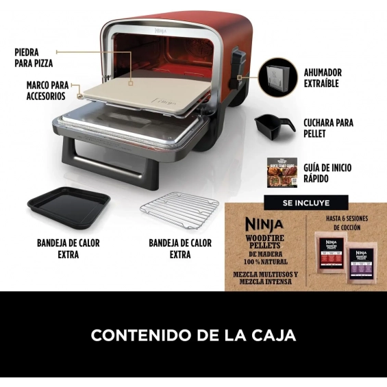 Horno exterior de sobremesa Ninja OO101EU, para pizza, con ahumador WoodFire, 8 funciones, terracota y acero - imagen 4
