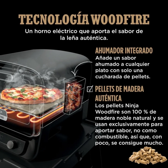 Horno exterior de sobremesa Ninja OO101EU, para pizza, con ahumador WoodFire, 8 funciones, terracota y acero - imagen 6