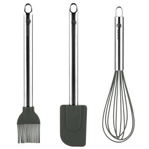 Set 3 piezas utensilios de cocina, espatula flexible, pincel y batidor Fagor Melier, acero inoxidable 18/10 y silicona