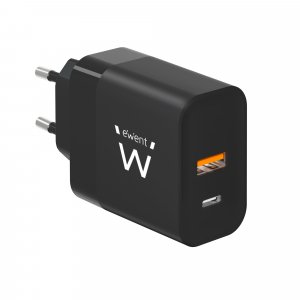 Cargador Rápido Ewent EW1327, USB-A y USB-C GanFast 45W para Smartphone, tabletas y portátiles