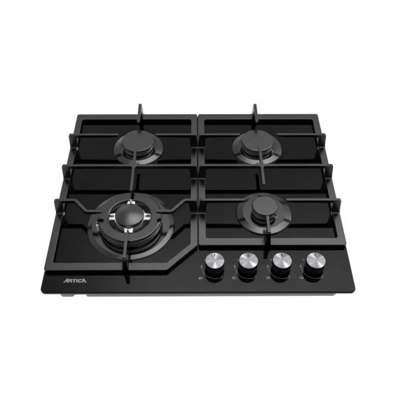 Placa de gas natural y butano Artica ACG60401, 4 zonas, Cristal Gas, hierro forjado, Wok, 7800W, cristal negro - imagen 3