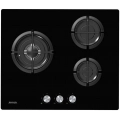 Placa de gas natural y butano Artica ACG60301, 3 zonas, Cristal Gas, hierro forjado, Wok, 6050W, cristal negro