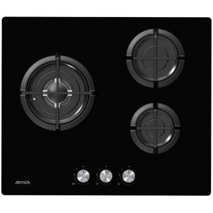 Placa de gas natural y butano Artica ACG60301, 3 zonas, Cristal Gas, hierro forjado, Wok, 6050W, cristal negro