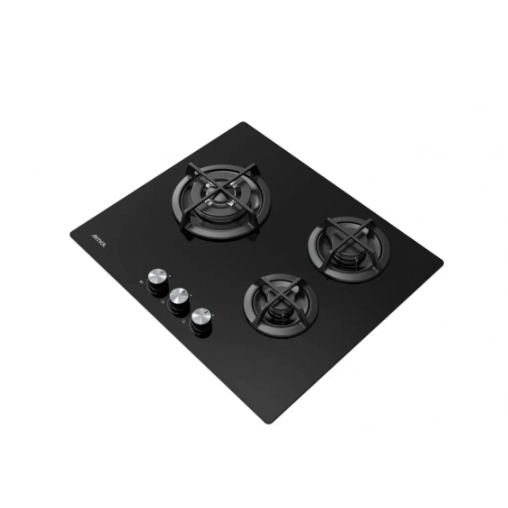 Placa de gas natural y butano Artica ACG60301, 3 zonas, Cristal Gas, hierro forjado, Wok, 6050W, cristal negro - imagen 2