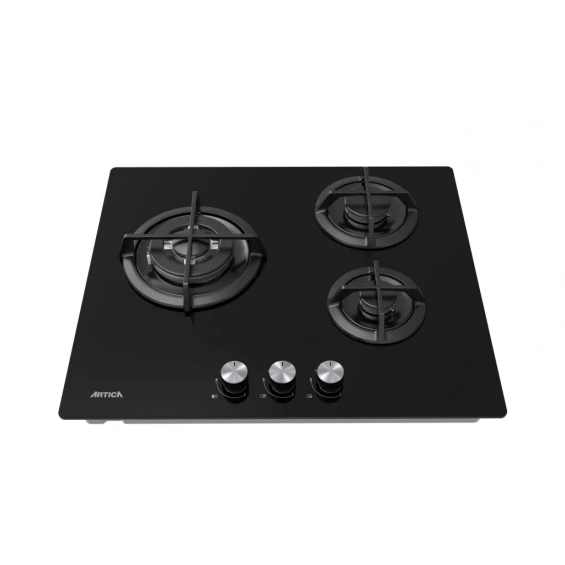 Placa de gas natural y butano Artica ACG60301, 3 zonas, Cristal Gas, hierro forjado, Wok, 6050W, cristal negro - imagen 3