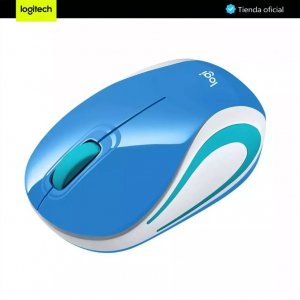 Ratón inalámbrico Logitech MINI MOUSE M187, USB, 1000 DPI, azul y blanco