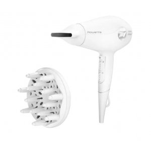 Secador de pelo Rowenta CV6135F0, motor híbrido, 3D Volume Booster, 2400W, blanco