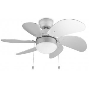 Ventilador de techo Tristar VE-5810, 76 cm, 50W, luz tipo E27, mando a distancia, 3 velocidades, 6 aspas, para 13 m3, temporizador, gris