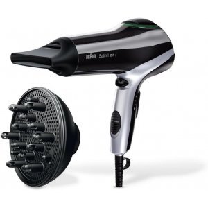 Secador de pelo Braun BRHD730E, 2200W, 3 niveles temperatura, 2 velocidades, difusor incluido, negro