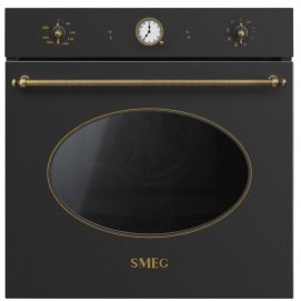 Horno termoventilado Smeg SFP805AO, Pirolítico, estilo colonial, 60 x 60 cm, abatible amortiguado, 7 funciones, clase A, 70 litros, antracita