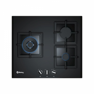 Placa de gas Balay 3ETG663HN, gas natural, 60 cm, 3 zonas  mandos frontales  auto encendido, 8000W, cristal gas, negro