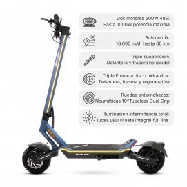 Patín eléctrico SmartGyro SmartGyro Raptor Dual Evo, Gama Élite, motor 2 x 500W (1000W), ruedas 10", velocidad 25 km/h, autonomía 60 km, 16000...