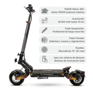 Patín eléctrico SmartGyro Ryder Certificado, motor 1000W, ruedas 10