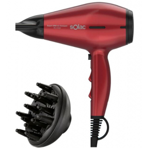 Secador de pelo Solac Expert 2400 Ion-Compact SP7154, 2400W, 6 temperaturas, motor AC, difusor, rojo